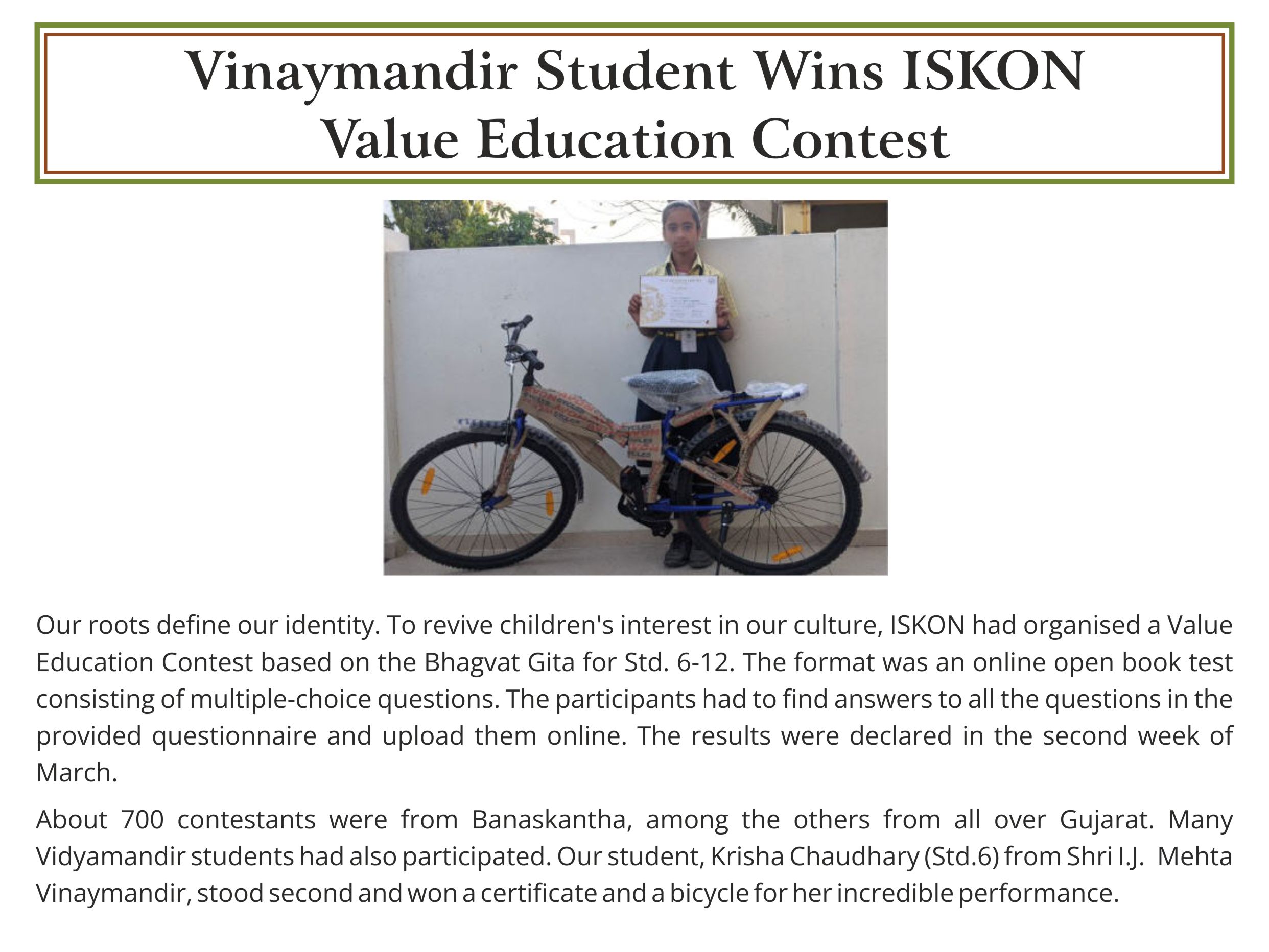 Krisha Chaudhary - Vidyamandir Student Award